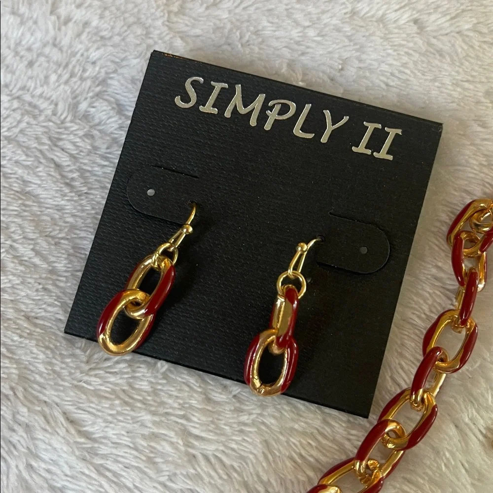 Gold and Red Chain Necklace and Earring Set nwt